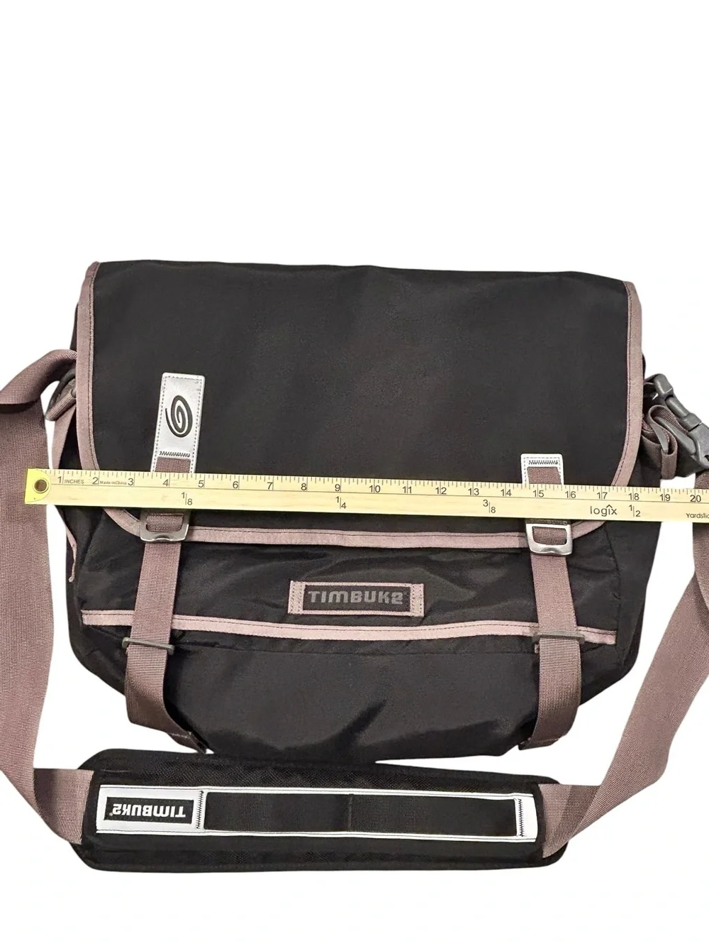 Timbuk2 Command Black Messenger Bag Taupe Trim EUC Laptop Travel TSA Business